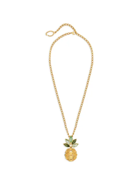Oscar de la Renta pineapple crystal leaf pendant necklace Gold P26J808GOL