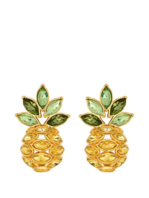 Oscar de la Renta pineapple crystal leaf clip-on earrings Gold P26J910CIT