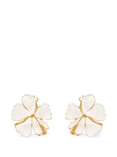 Oscar de la Renta enamel hibiscus clip-on earrings Gold P26J916WHT