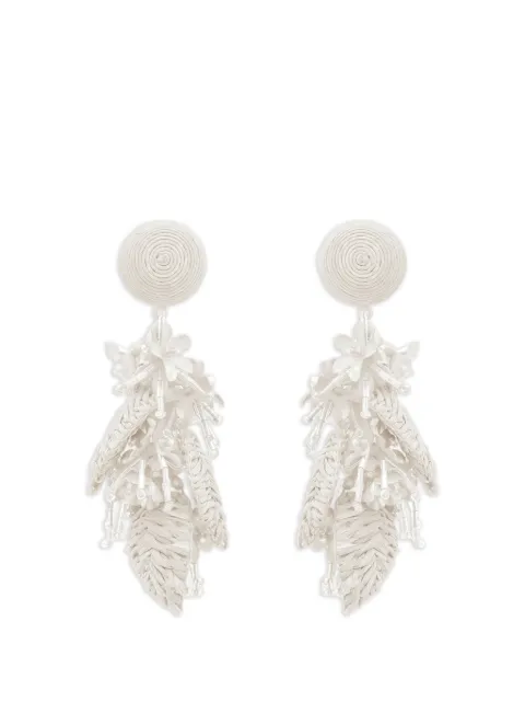 Oscar de la Renta raffia tassel bouquet clip-on earrings White P26J195WHT