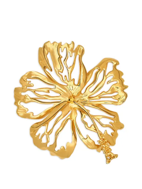 Oscar de la Renta openwork hibiscus brooch Gold P26J506GOL