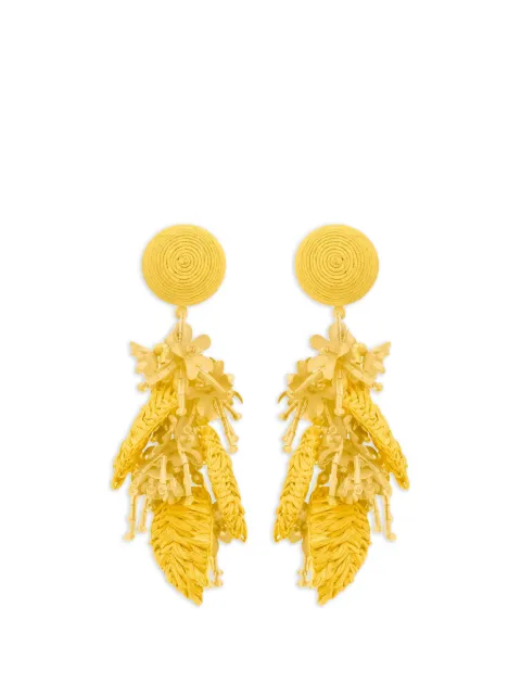 Oscar de la Renta raffia tassel bouquet clip-on earrings Yellow P26J195YEL