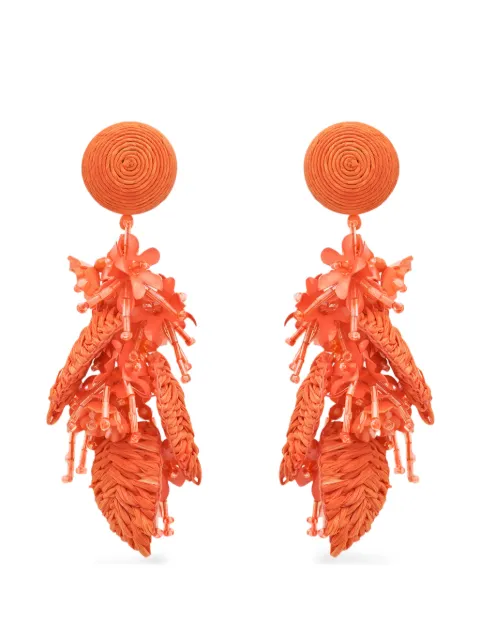 Oscar de la Renta raffia tassel bouquet clip-on earrings Orange P26J195ORG