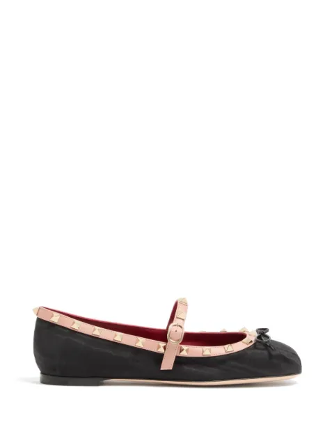 Valentino Garavani Rockstud mary-jane ballerina in moiré fabric 05mm Black WS0QA5BHV
