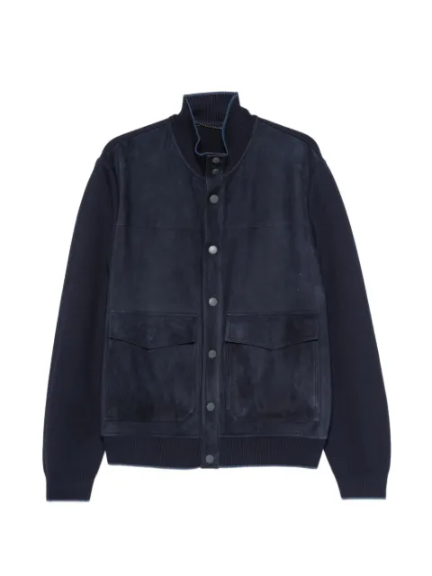 Canali suede-panel bomber jacket Blue O70491LE00298303