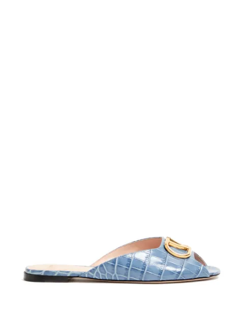 Valentino Garavani Vlogo Signature slide sandals in printed calfskin Blue WS0PI7LUR