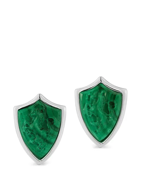 Mateo malachite shield cufflinks Silver CARVEDSTALLIONMALACHITESHIELDCUFFLINKS