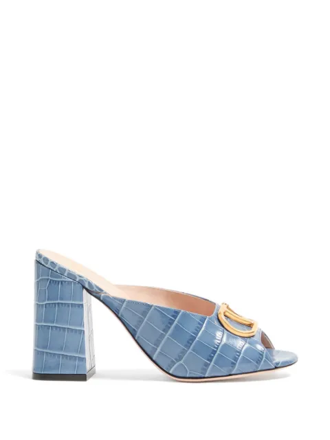 Valentino Garavani Vlogo Signature slide sandals in printed calfskin 95mm Blue WS0NW6LUR
