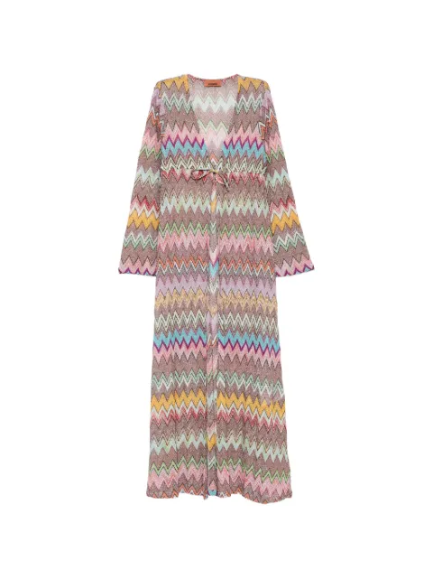 Missoni long cardigan in lamé viscose with macro zigzag pattern Brown MS26SQ0SBR014K