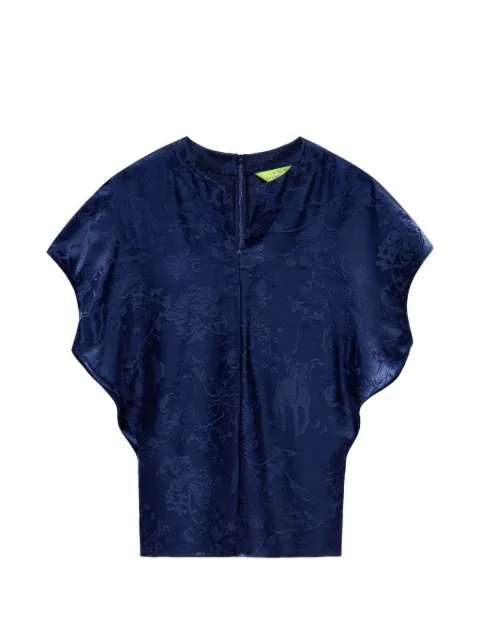 Shanghai Tang Tang jacquard batwing-sleeve top Blue Z2WRT456CW