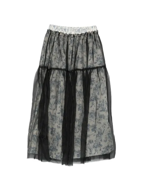 A Tentative Atelier toile de Jouy tulle-overlay skirt Black A2626510S