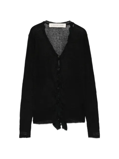 A Tentative Atelier ruffle-trimmed sheer-knit cardigan Black A2626804