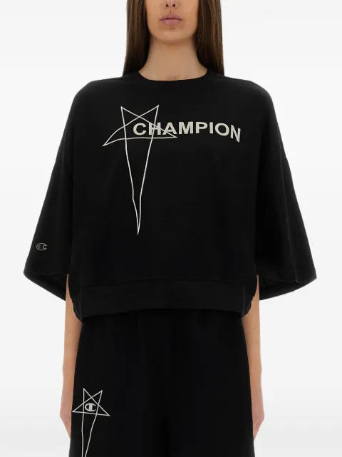 Rick Owens logo-print cropped T-shirt Black CW01E1677CHJG