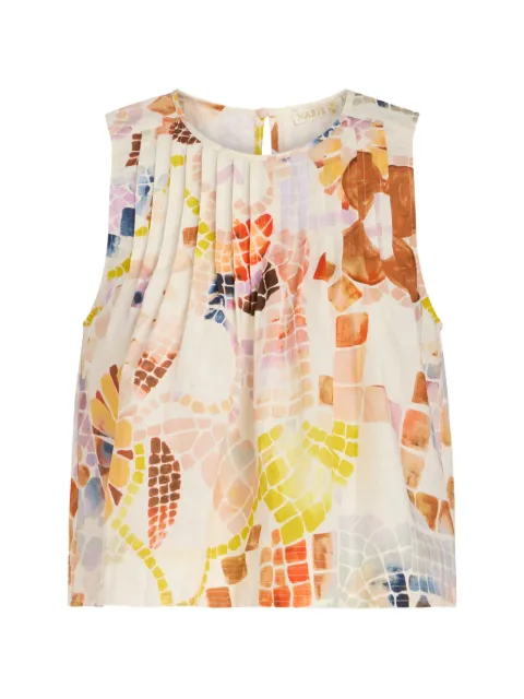 Marie Oliver Letta mosaic-print pleated top Neutrals 1L13245