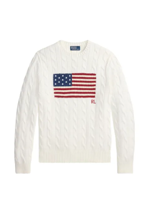 Polo Ralph Lauren cable-knit flag-motif sweater White 710P05445001