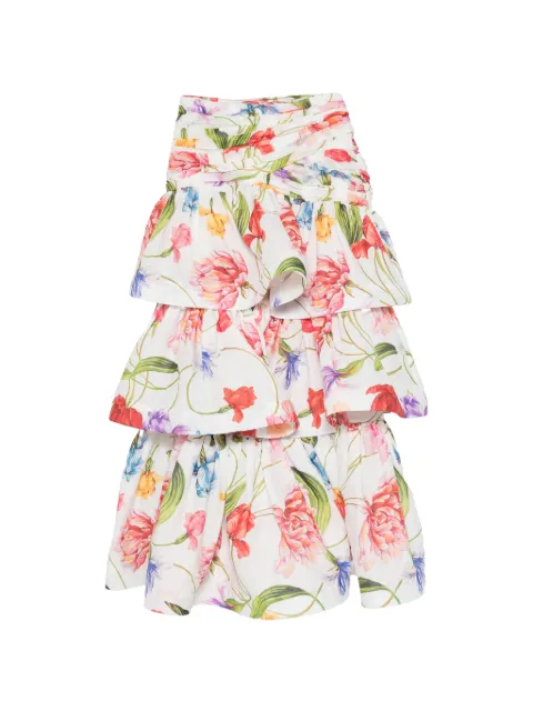 LAVI COUTURE floral-print tiered skirt White BS7WD0361004