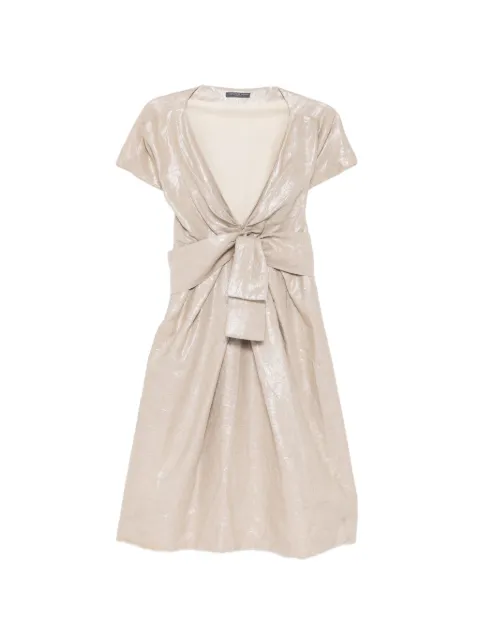 Alexander McQueen Pre-Owned Metallic Gold Draped Linen Midi Dress Gold CSVM9153