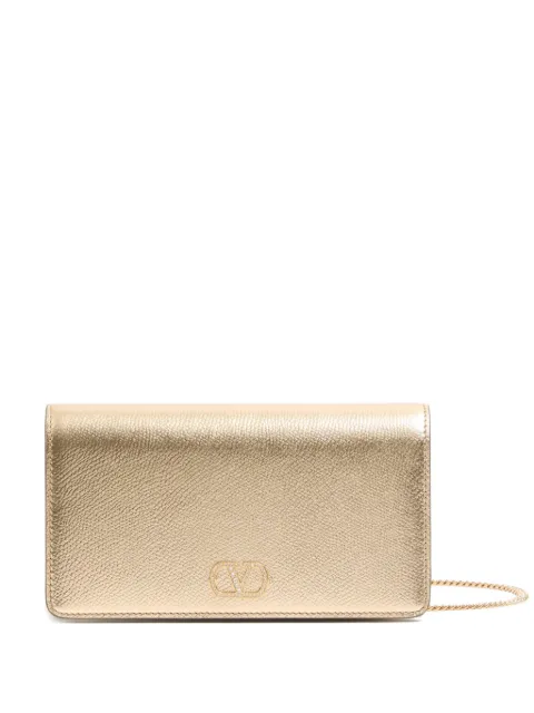 Valentino Garavani Vlogo Signature mini shoulder bag in laminated grainy calfskin with jewel logo Gold WP0AY5CHL