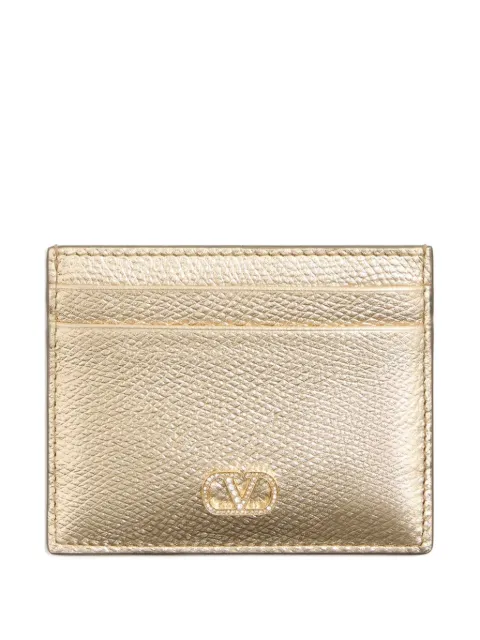 Valentino Garavani VLogo signature card holder in laminated grainy calfskin with jewel logo Gold WP0AJ7CHL