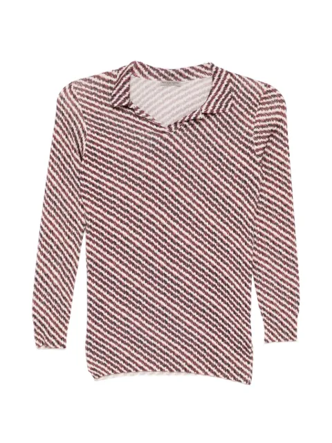 Bottega Veneta Pre-Owned Striped Silk Polo Top Black CSVM9150