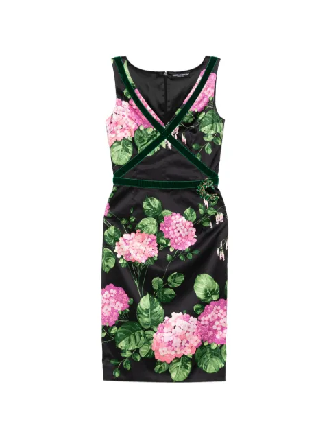 Dolce & Gabbana Pre-Owned floral printed velvet trim dress Black CSVM9168