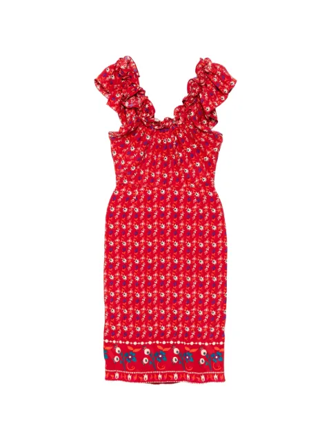 Christian Dior Pre-Owned Floral Silk Ruffled Midi Dress Red CSVM9130