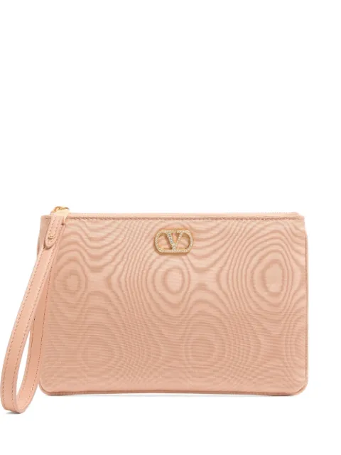 Valentino Garavani VLogo signature clutch in moiré fabric with jewel logo Pink WP0BB0QNU