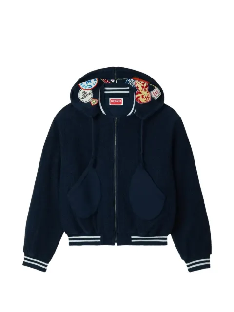 Kenzo Kenszo Badges embroidered-patch fleece jacket Blue FG55BL5014MJ