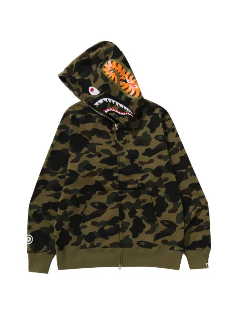 A BATHING APE® Shark camouflage-print zip-up hoodie Green 001ZPM301007M