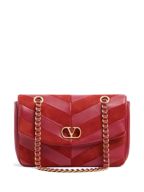 Valentino Garavani Djuna medium chain bag in suede and nappa with chevron pattern Red WB0T55TIE