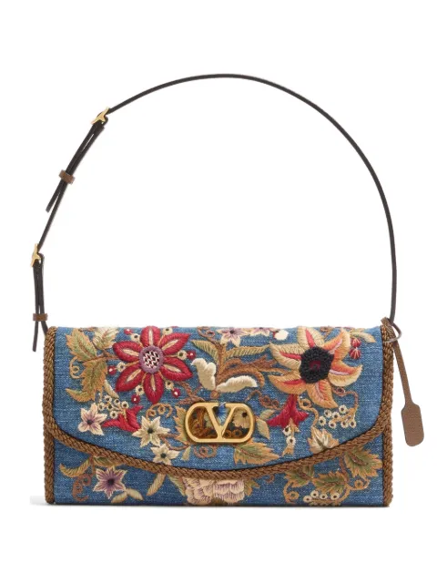 Valentino Garavani DeVain small embroidered denim shoulder bag Blue WB0T31DWC