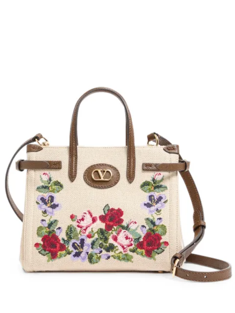 Valentino Garavani Antibes small embroidered linen shopping bag Neutrals WB0R20FJL