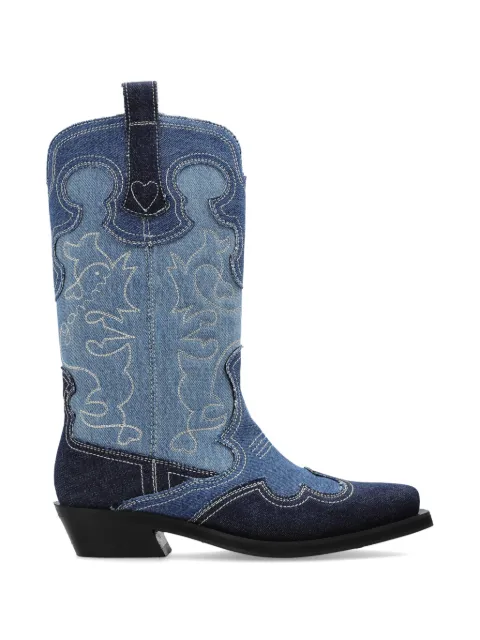 GANNI embroidered denim boots Blue B1010148
