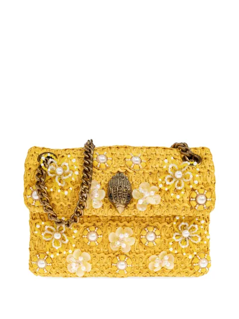 Kurt Geiger London mini Kensington floral-embellished shoulder bag Yellow RAFFIAMINIKENSINGTON