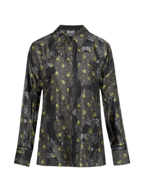 GANNI floral-print silk shirt Grey A1040265