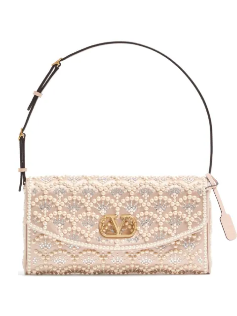 Valentino Garavani DeVain small shoulder bag with pearls and rhinestones Neutrals WB0T31SYY