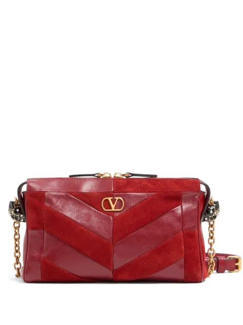 Valentino Garavani Panthea small shoulder bag in suede and nappa with chevron pattern Red WB0S99DED