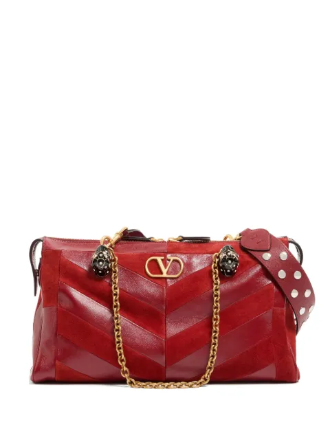 Valentino Garavani Panthea medium shoulder bag in suede and nappa with chevron motif Red WB0S70DED
