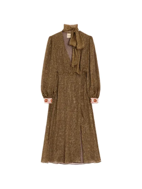 Valentino Garavani Creponne Lamé dress with embroidered Fauve Éclat print Brown BVAL90AE2
