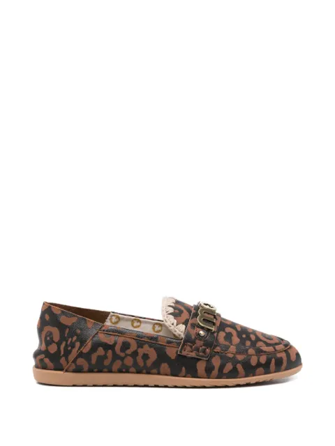 Mou leopard-print logo-plaque loafers Brown SW731010C