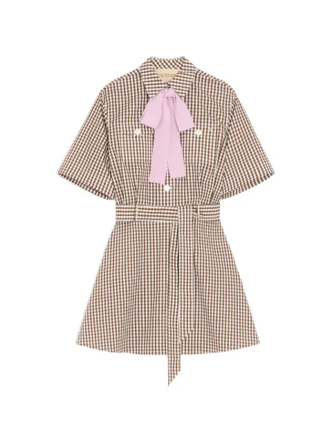 Valentino Garavani short dress in Vichy cotton Brown BVAKY0ABC