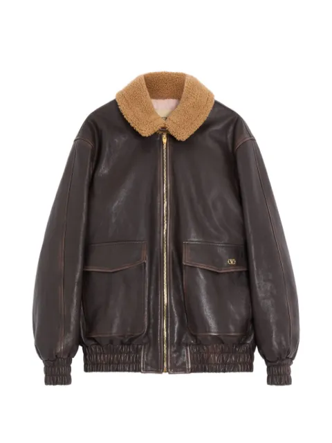 Valentino Garavani shearling-collar leather bomber jacket Brown BNB16ZAB2
