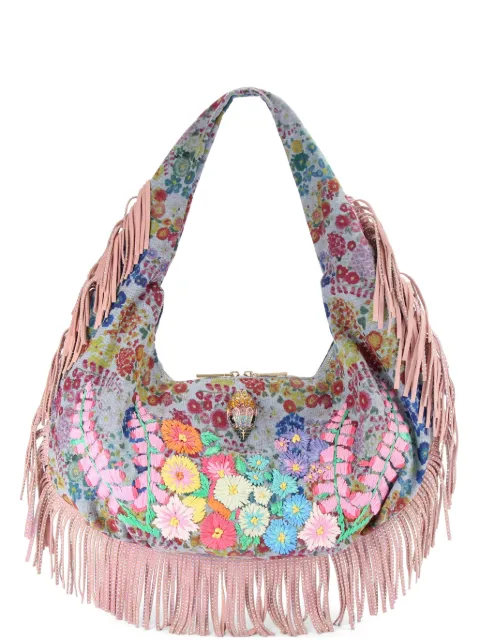 Kurt Geiger London large Shoreditch floral-print fringed shoulder bag Blue 5053286669