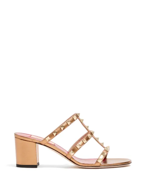 Valentino Garavani Rockstud slide sandals in laminated nappa 60mm Gold WS0C47QKH