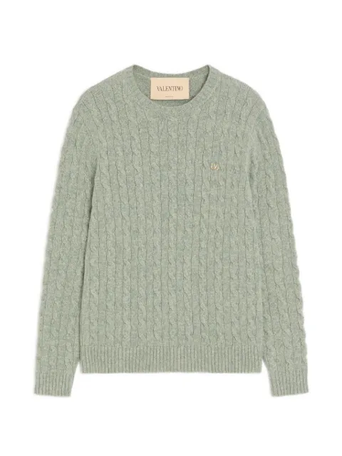 Valentino Garavani cable-knit wool sweater with VLogo Green VKC38YBLG