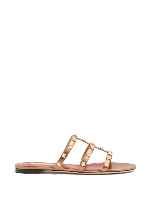 Valentino Garavani Rockstud laminated nappa slide sandals Gold WS0C49QKH