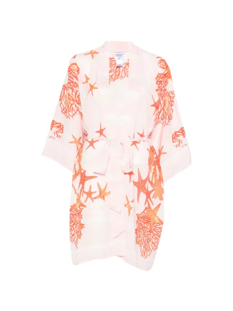 Mazzei starfish-print belted coat Pink CS700413