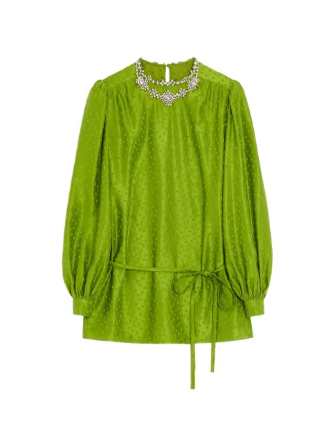 Valentino Garavani embroidered silk-linen Plus-De-Pois jacquard top Green BAEC40AB8