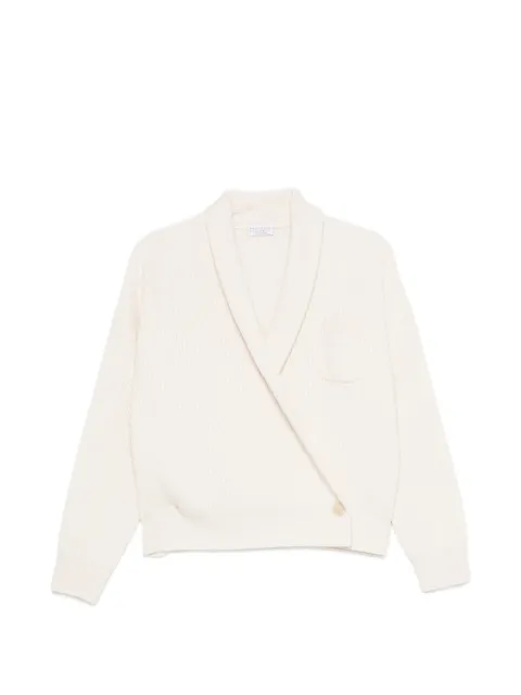 Brunello Cucinelli ribbed-knit wrap-style sweater White M12724306C2832