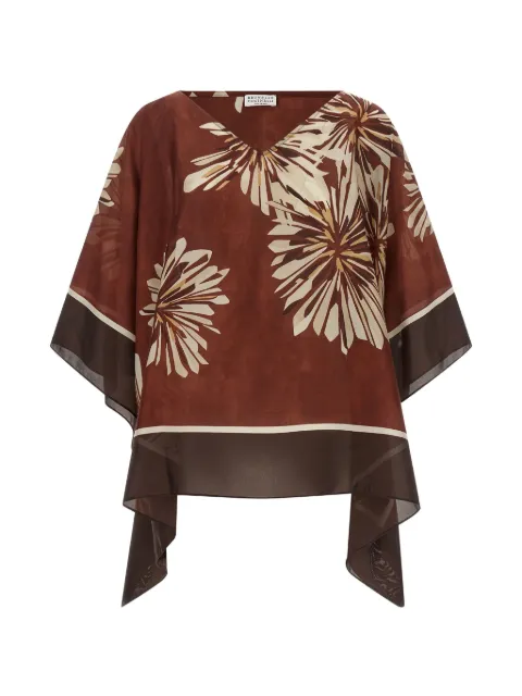 Brunello Cucinelli floral-print silk blouse Brown MQ954HT502C008